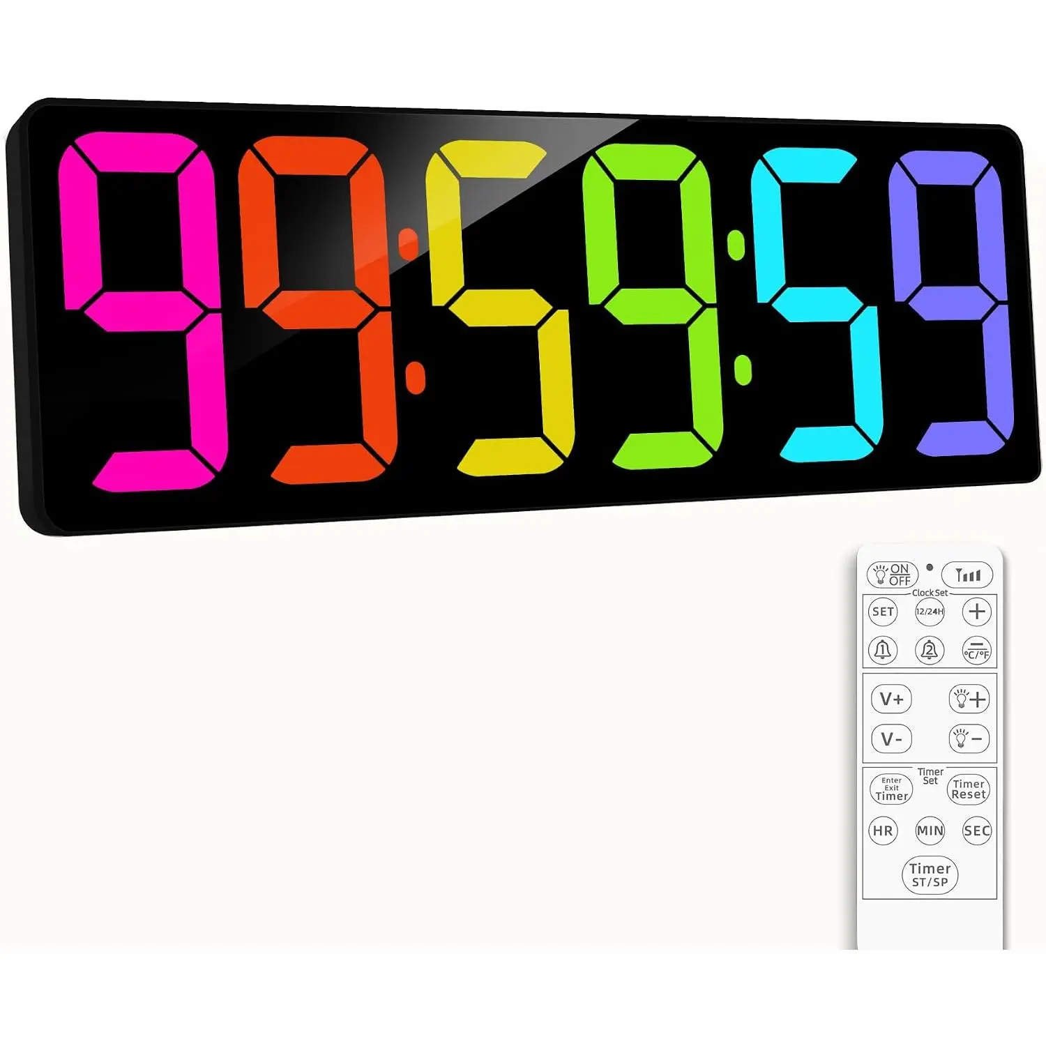 17.2" Large Digital Timer Wall Clock with Remote Control, Count Down Up Digital Timer, Auto DST LED Big Digital Clock for Bedroom Kitchen Living Room Office Gym  Decor, RGB