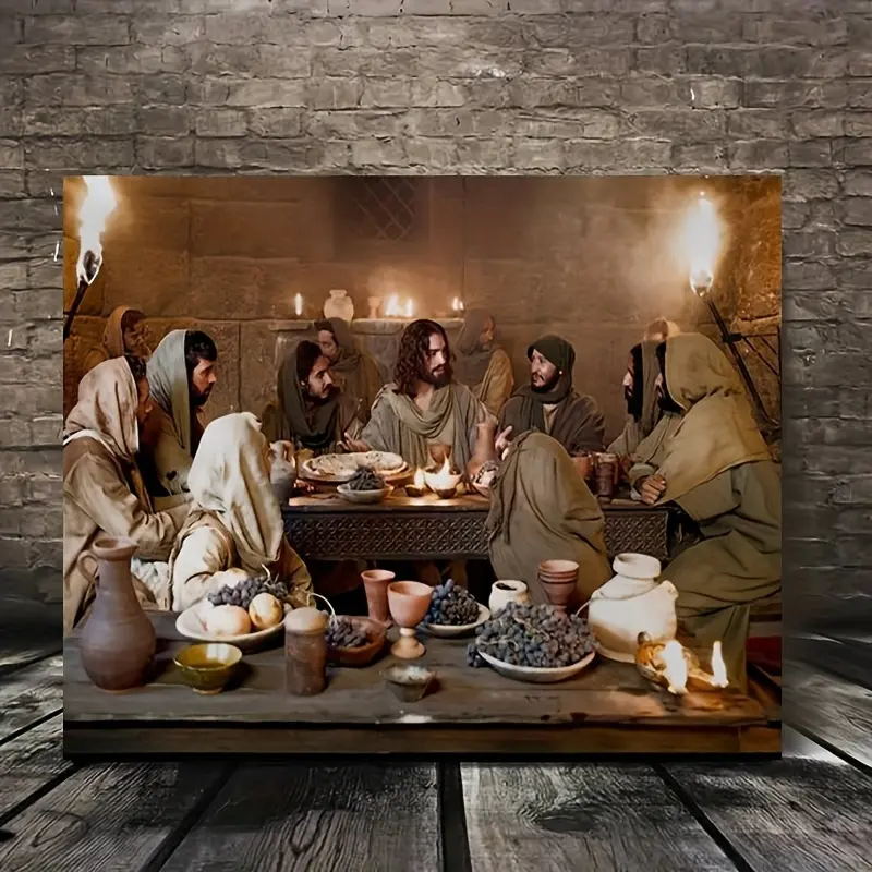 A wooden frame final supper canvas painting art print, bedroom and living room home decoration, modern art kitchen religious wall canvas, framed printed poster picture, a gift for her/him