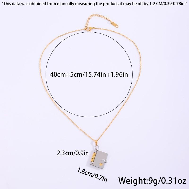 Mothers Day Gift Titanium Steel Necklace for Women, Openable Book Locket Love Letter Pendant Personality Temperament Clavicle Chain