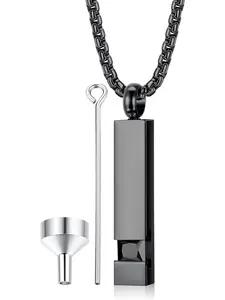 1 Pc Cremation Urn Pendant Necklace Set for Memorial Black Stainless Steel with CZ Necklace Ashes Jewelry Keepsakes with Tools