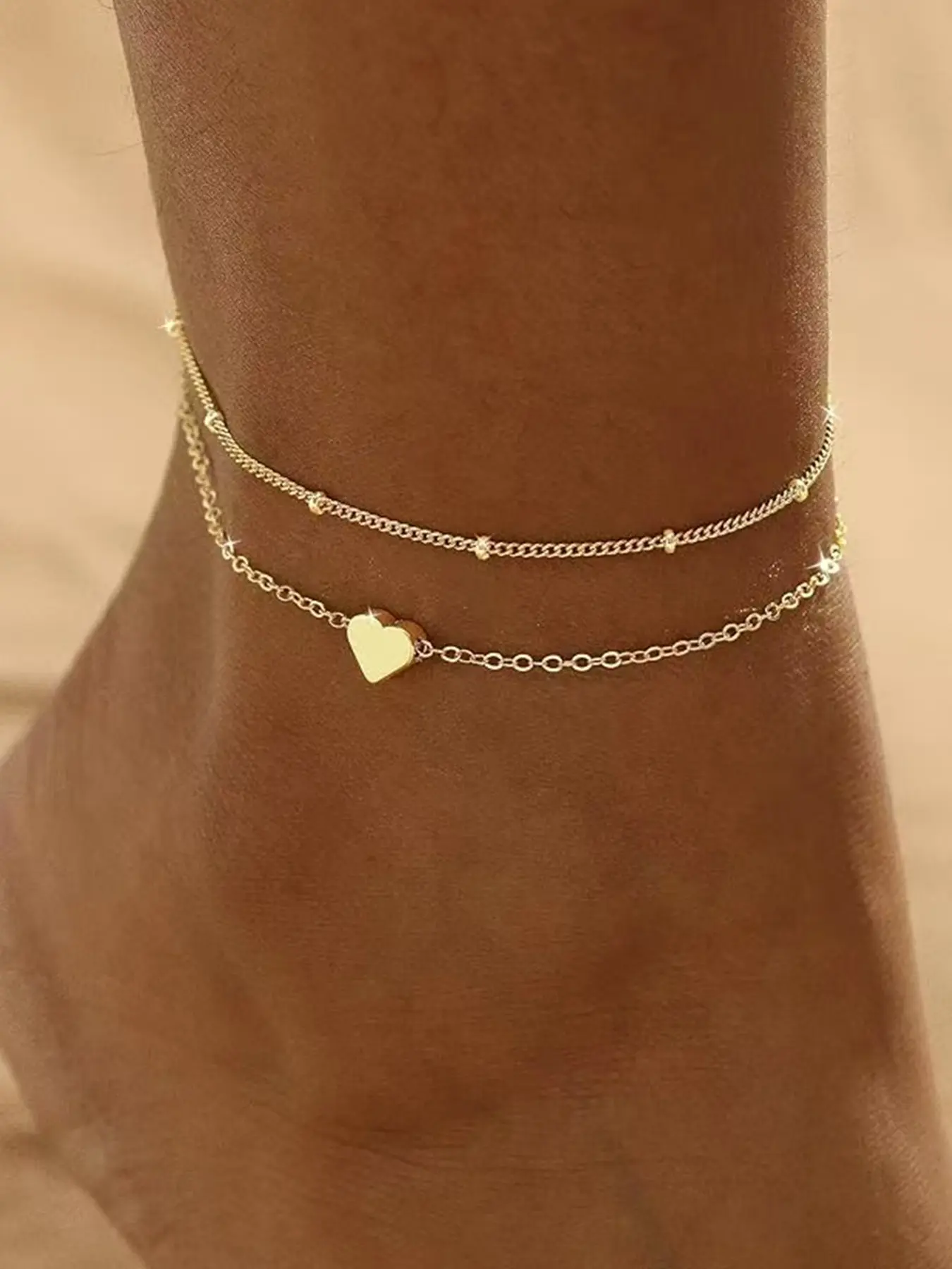 Ankle Bracelets for Women Waterproof Adjustable Anklet Dainty 14K Gold Plated Pearl Heart Love Anklet Bracelet Satellite Cuban Link Beads Summer Beach Jewelry Gifts Cuban Chain Anklet