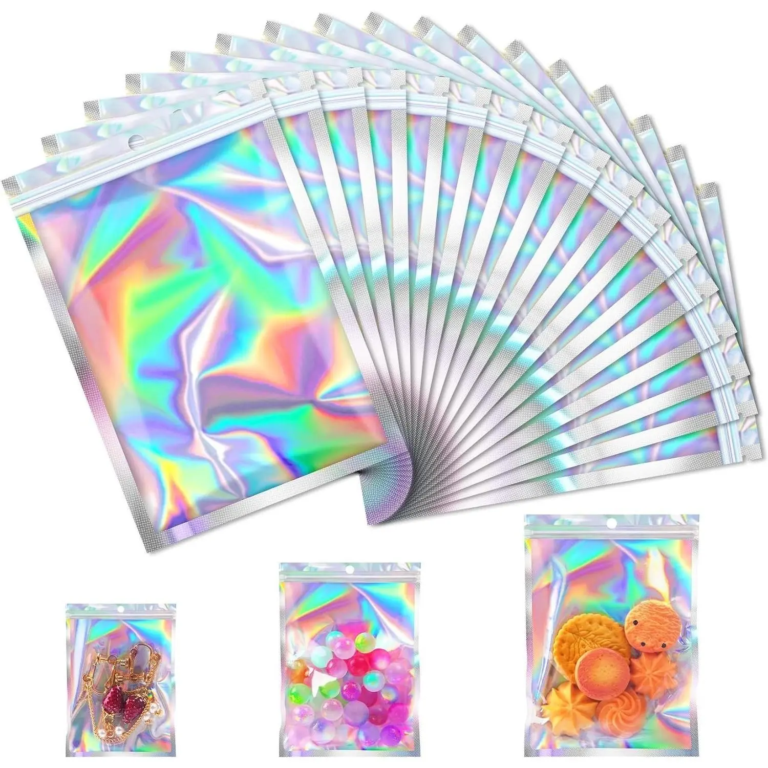 100 PCS Holographic Mylar Bags, 4x6 Inch Small Candy Bags