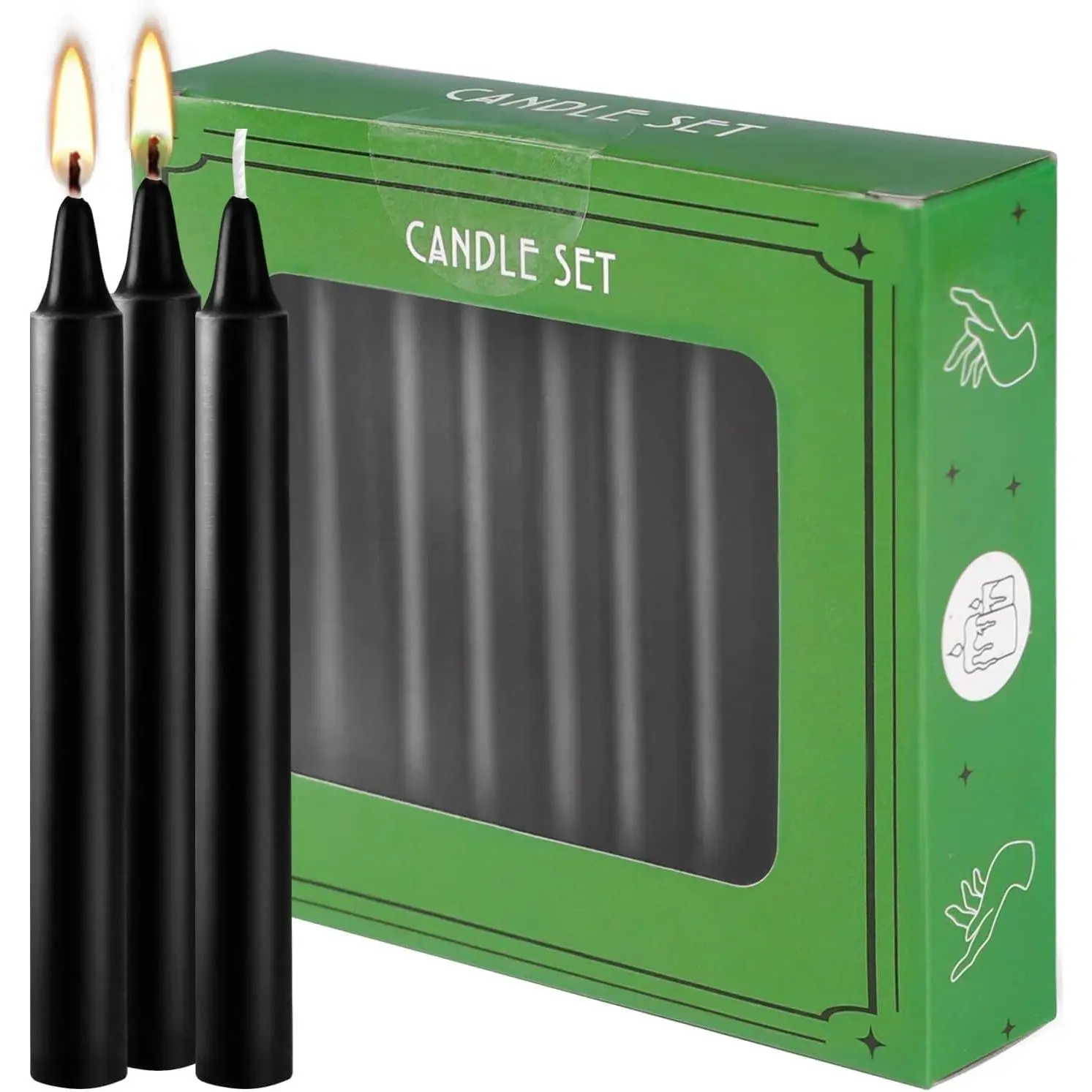Set of 20 Black Spell & Chime – Premium Mini Taper Candles for Rituals, Prayer, Birthdays, Meditation, Altar - 4 Inch Tall, Unscented. (Black, 20)