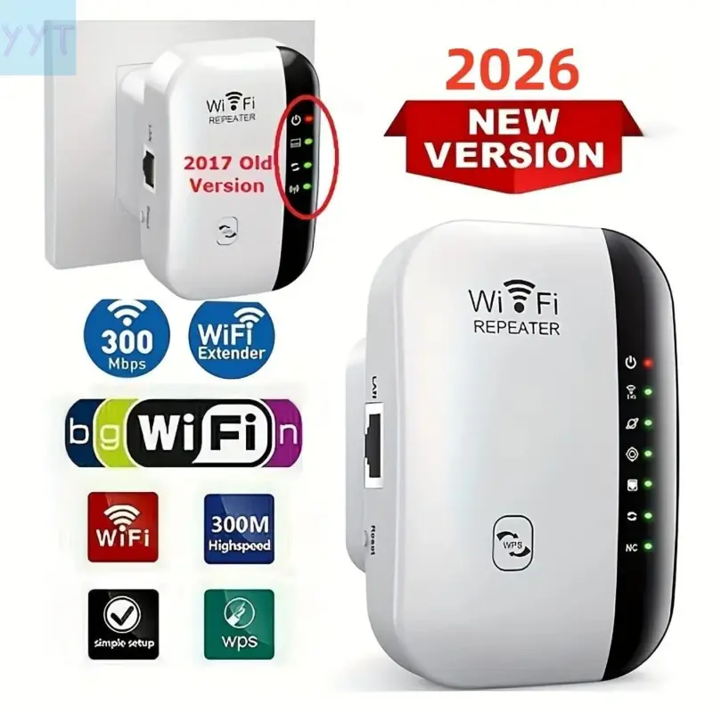YYT1 Wireless WiFi Repeater Extender, Network Enhancer Signal Booster Router, New Model for Home Use, Improve Internet Coverage, Easy Setup