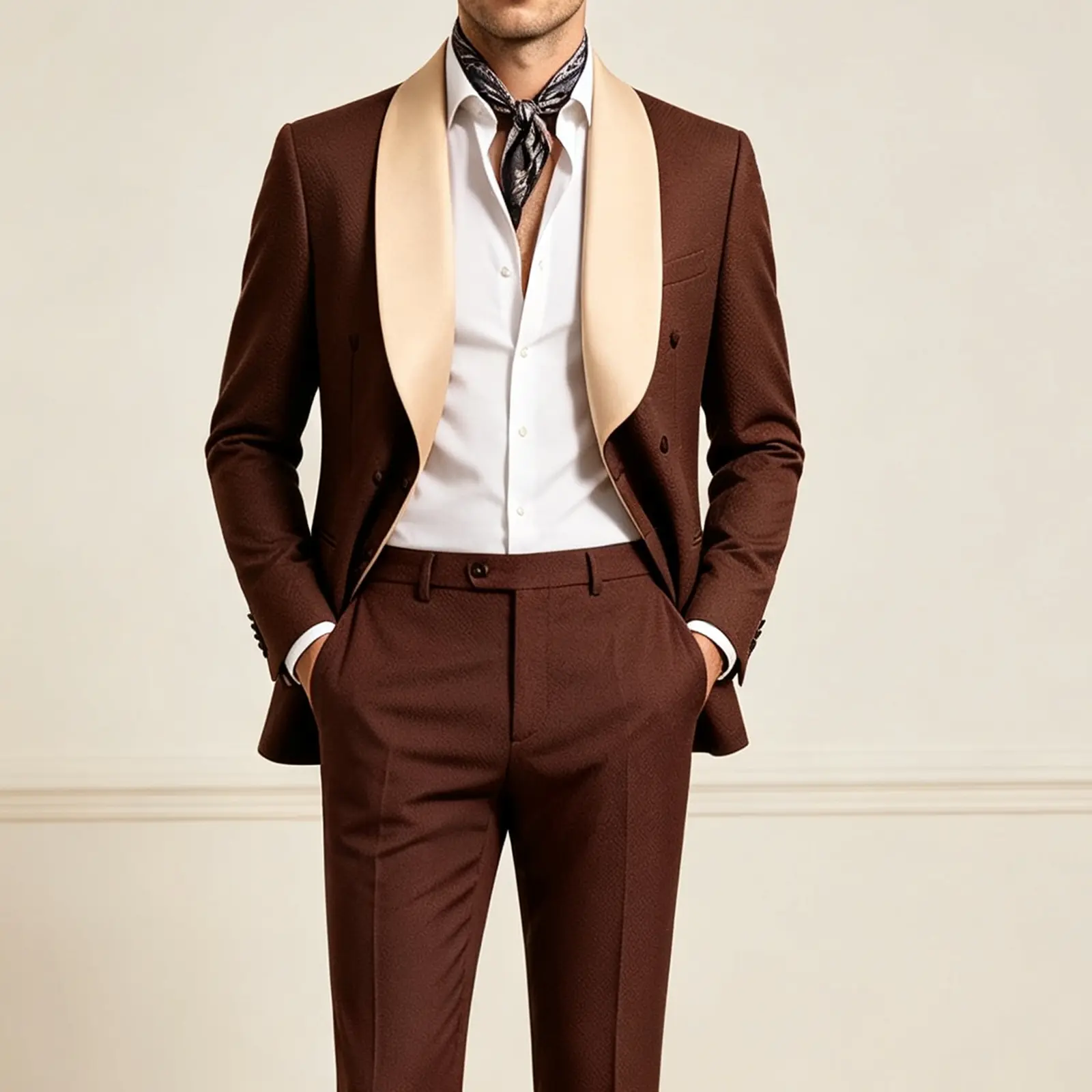 Men's Classic Formal 2-Piece Slim Fit Textured Suit - Double-Breasted Shawl Lapel Waffle Blazer, Matching Straight Trouser, Long Sleeve, Pockets, Smooth Outfit for Prom, Wedding