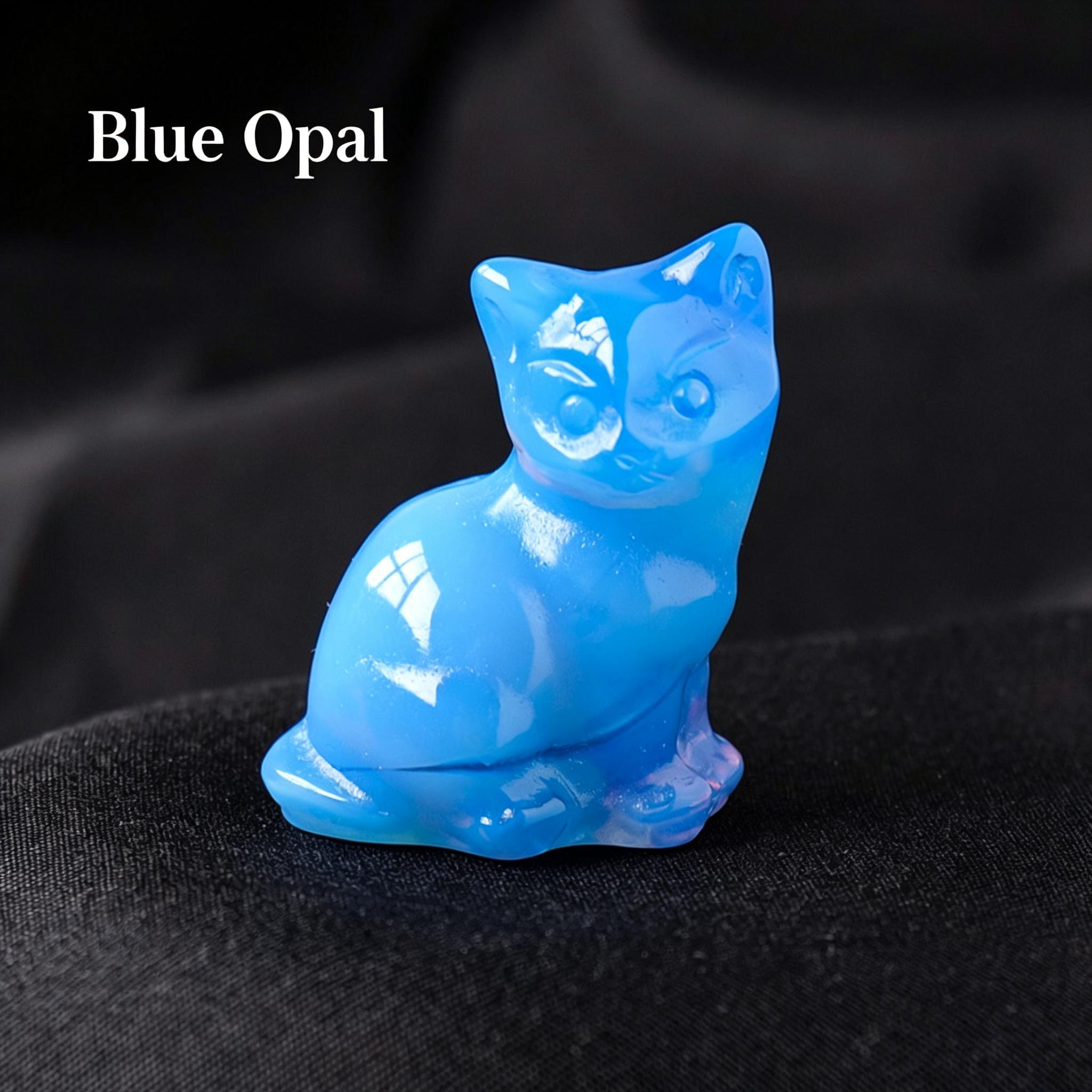 Natural crystal fortune cat carving piece, crystal raw stone semi-precious stone DIY animal crystal craft ornament