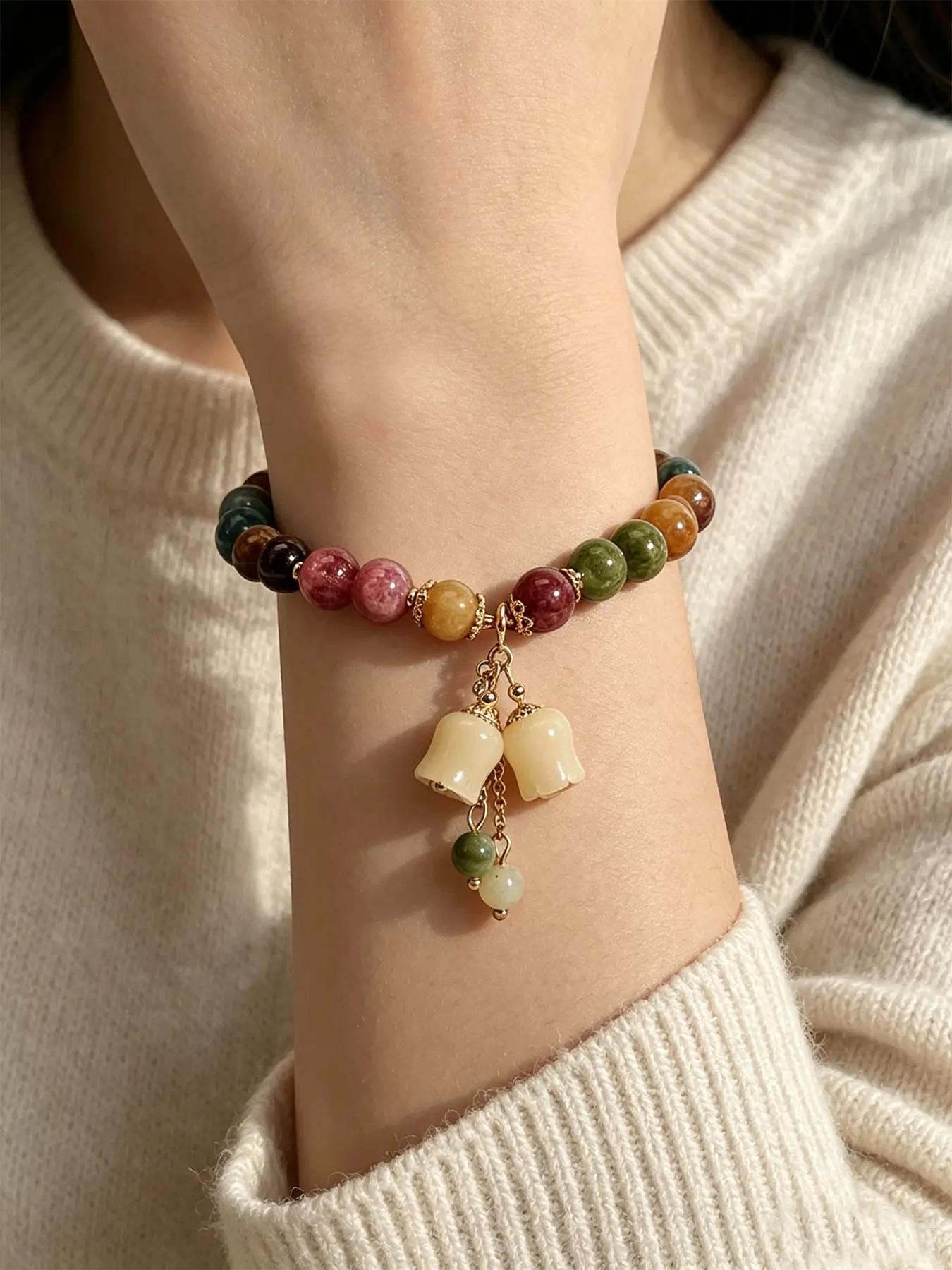 New Rainbow Lotus Color Bracelet for Women Summer Ins Niche Orchid Pendant Bracelet Girlfriend Bracelet