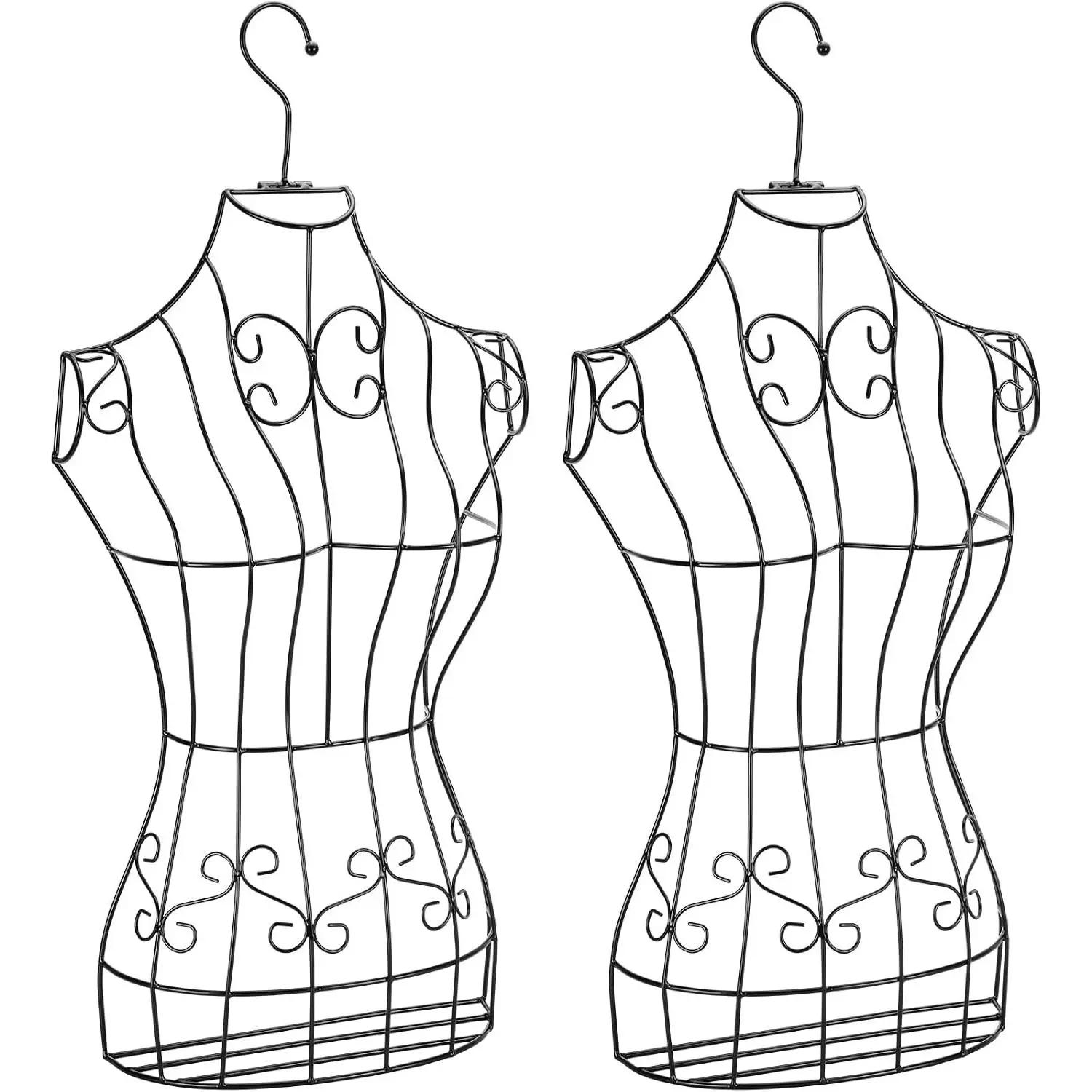 2 Pcs Female Black Metal Steel Wire Mannequin Dress Form Hanging Full Body Torso Mannequin Female Wire Dress Form Wire Mannequin for Sewing Dress Form and Boutique Display Home Decor