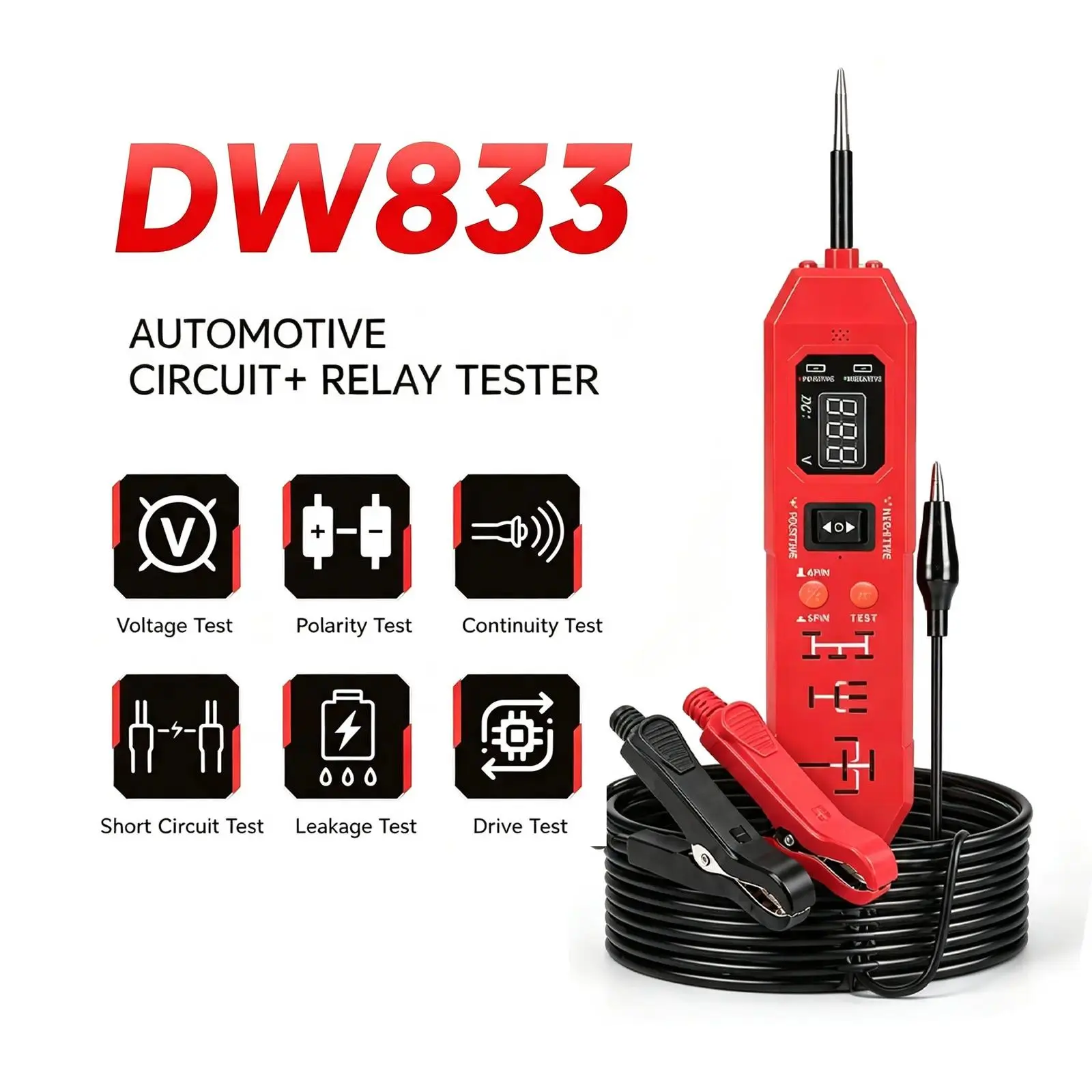12V-24V Automotive Circuit & Relay Multi-Tester, Handheld Vehicle Electrical Diagnostic Probe for Cars/Trucks, Voltage Polarity Continuity Short Circuit Detector for Auto Repair