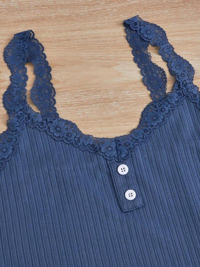 Women's Sleepwear Set, Three-Piece Round Neck Lace Trim Pajamas, Soft Breathable Comfort Casual Home Wear, Tank Top Shorts Long Pants Women's Sleepwear Set, Three-Piece Round Neck Lace Trim Pajamas, Soft Breathable Comfort Casual Home Wear, Tank Top Shorts Long Pants