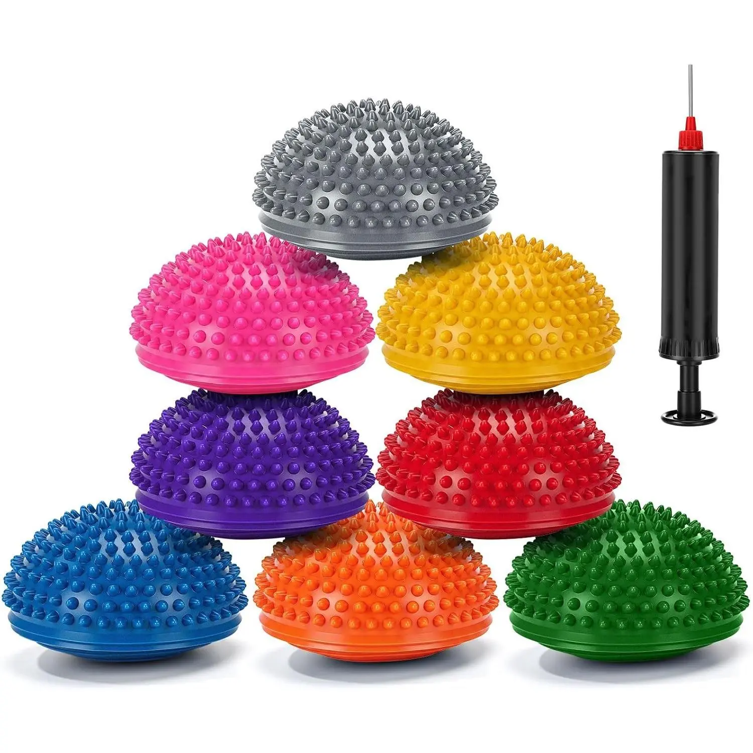 8 Pcs 6.1" x 3.9" Inflatable Balance Pods Stability Trainer Dots Half Fitness Dome Ball for Core Strength Training Physical Therapy Home Gym Exercise Suitable for Men Women