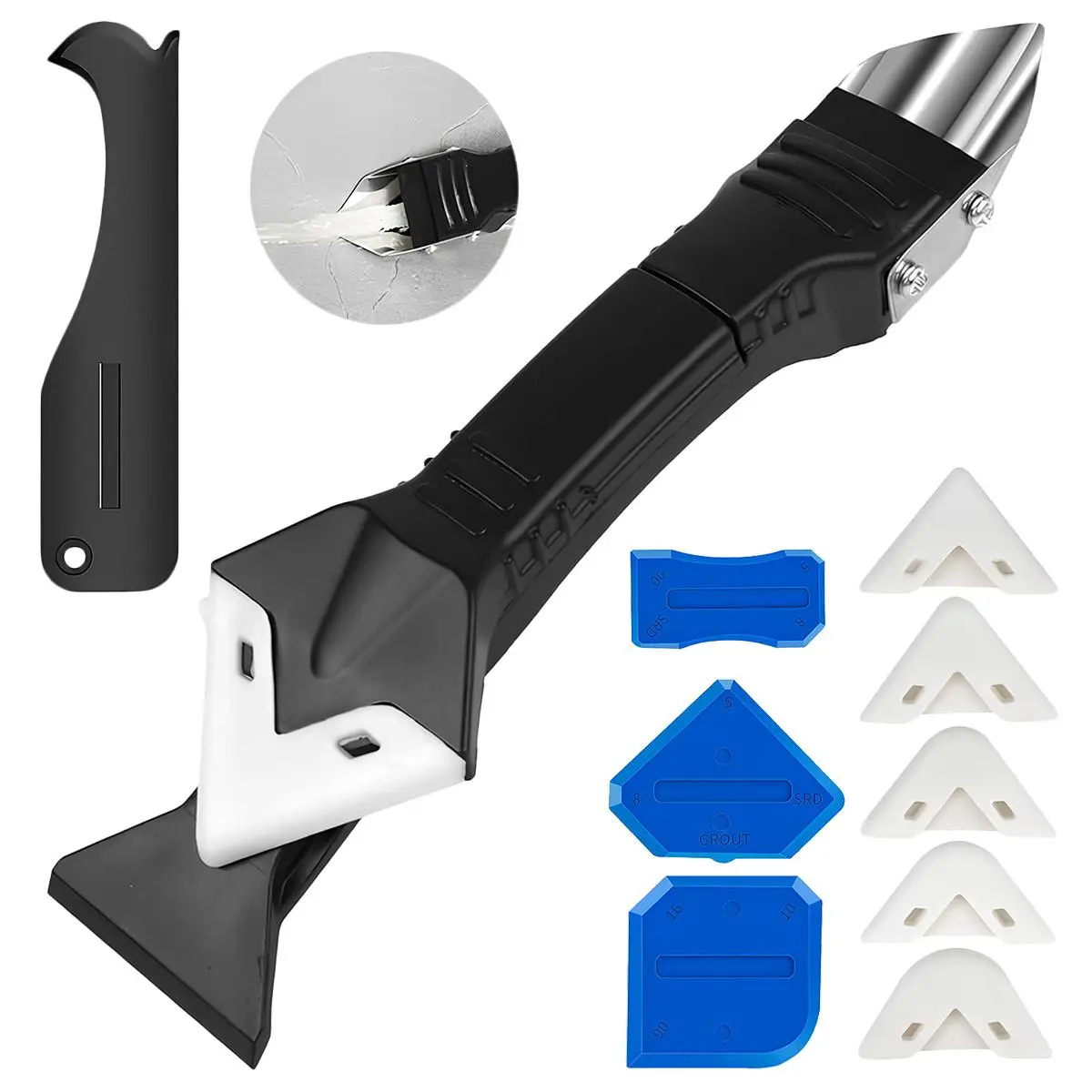 Silicone Caulking Tools, 3 in 1 Sealant Finishing Tool Grout Remove Scraper, Caulk Remover Glass Glue Angle Scraper for Bathroom, Kitchen, Floor, Window, Sink Joint