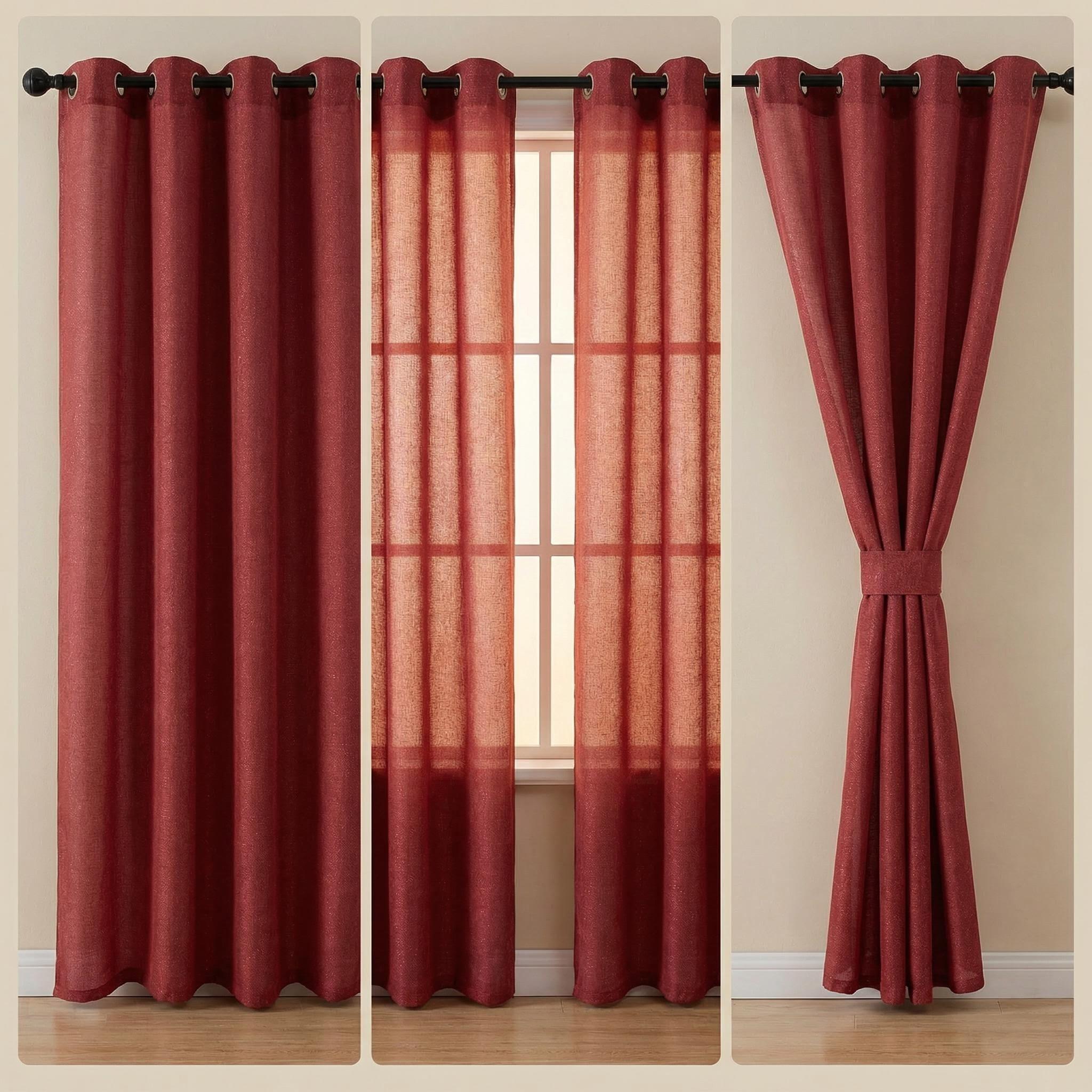 Cozy Curtain 2 Panels 52x84inch Semi-Transparent Curtains. The fabric is made of cationic two-color yarns, interwoven with silver threads. The design features looping patterns. Installation is simple, and they are stylish and high-end. L18
