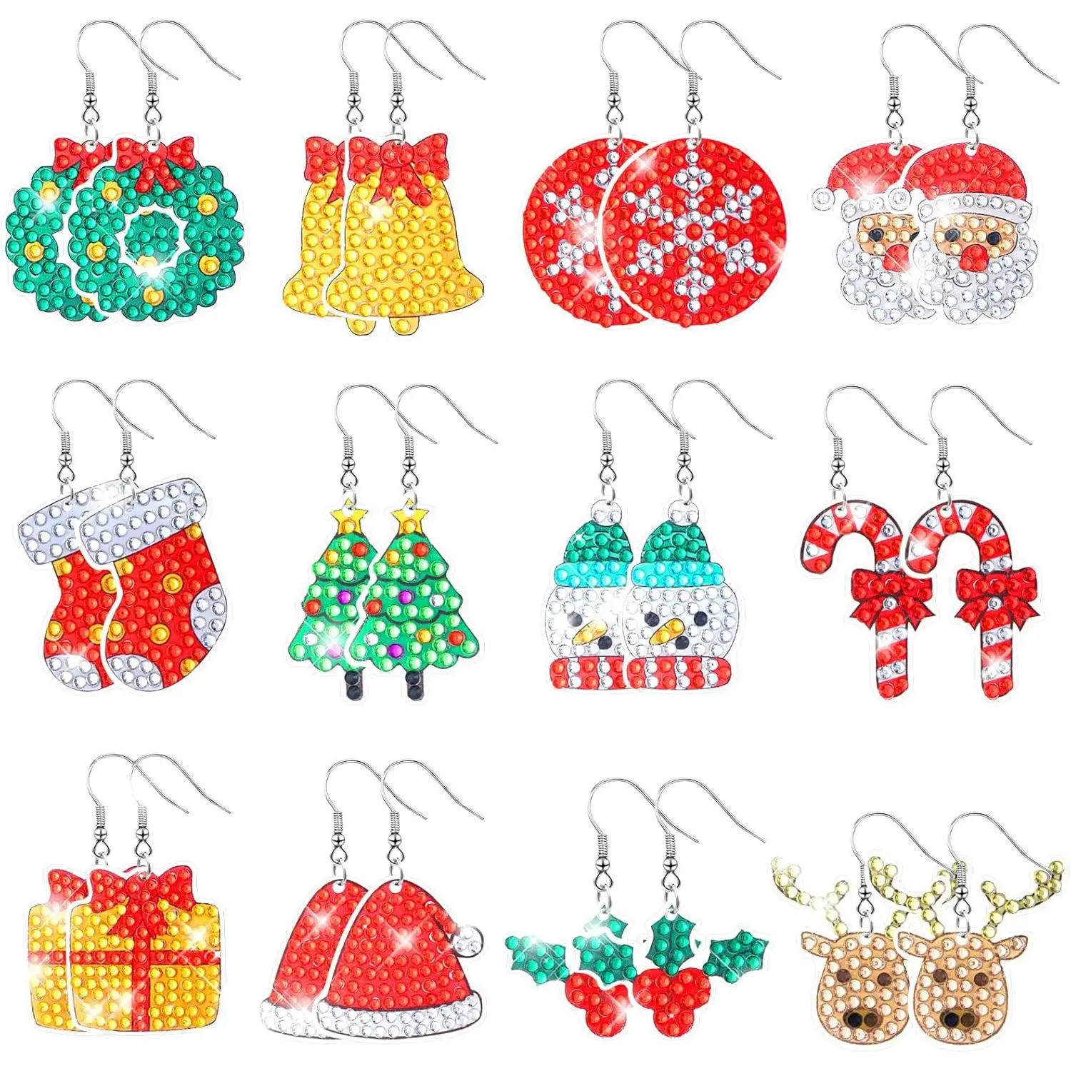 12 Pairs Christmas  Art Earrings Kit, Style | 5d  Painting Kits for Adults, DIY Dangle Drop Painting Earrings, Christmas  Making Kit