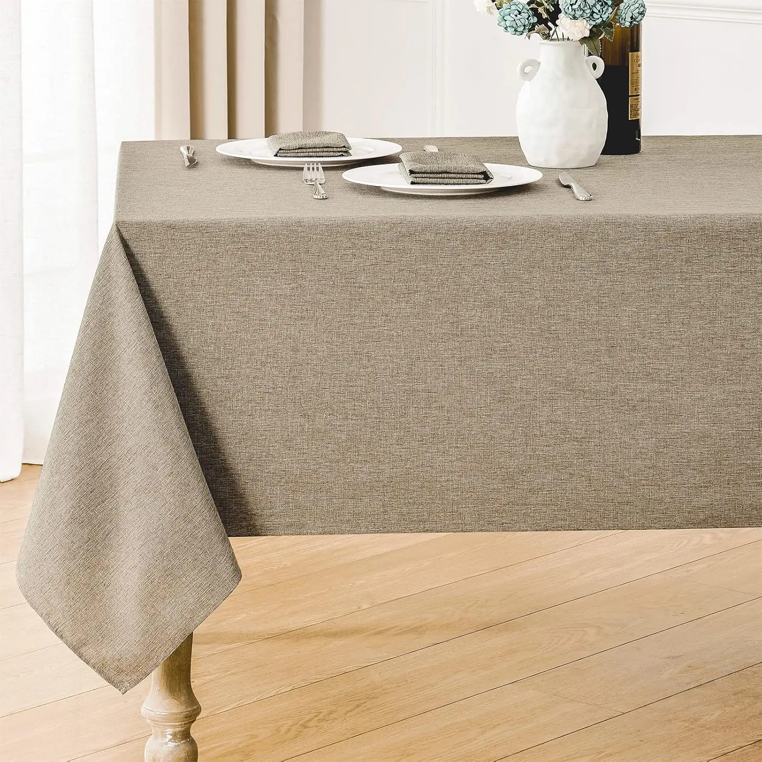Rectangle Tablecloth Textured Waterproof & Stain Resistant Table Cloth Wrinkle Free Decorative Farmhouse Table Cover for Dining//Buffet/Wedding, 60 x 84 Inch, Mocha
