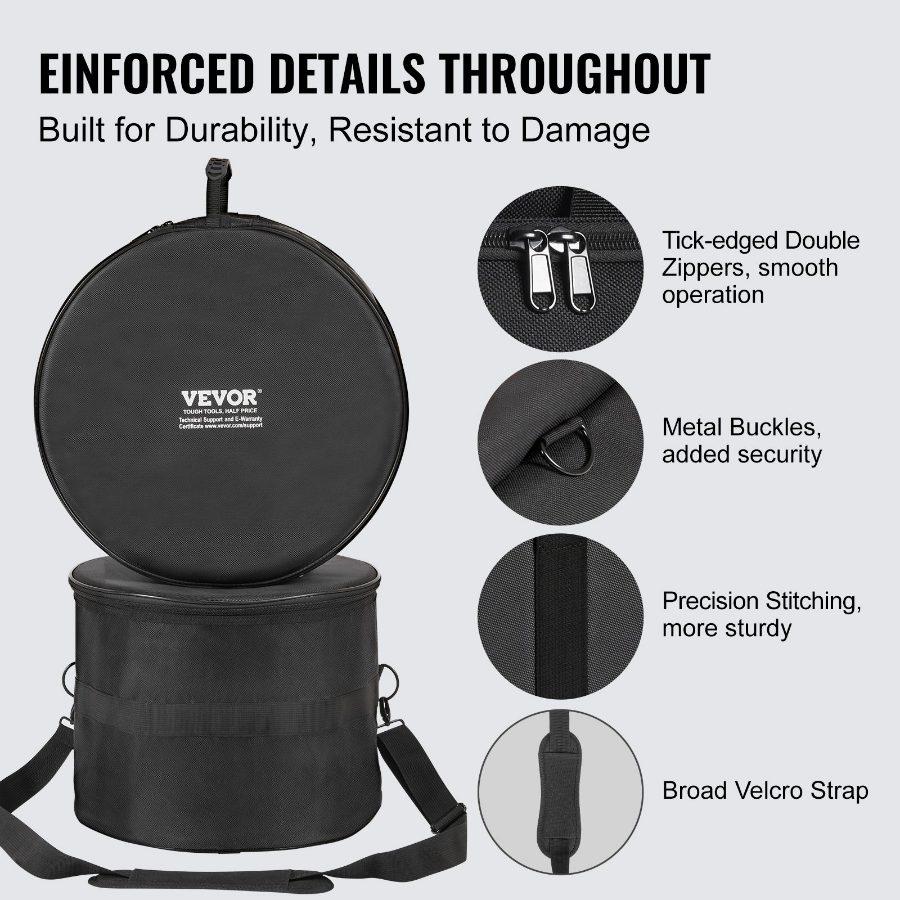 VEVOR 5-Piece Drum Bag Kit, Durable 1680D Oxford Material, Cushioned Cases with 1.5m Removable Shoulder Strap and Carry Handles, Collapsible, Fits 22'' Bass, 12''/13''/16'' Toms, 14'' Snare VEVOR 5-Piece Drum Bag Kit, Durable 1680D Oxford Material, Cushioned Cases with 1.5m Removable Shoulder Strap and Carry Handles, Collapsible, Fits 22'' Bass, 12''/13''/16'' Toms, 14'' Snare