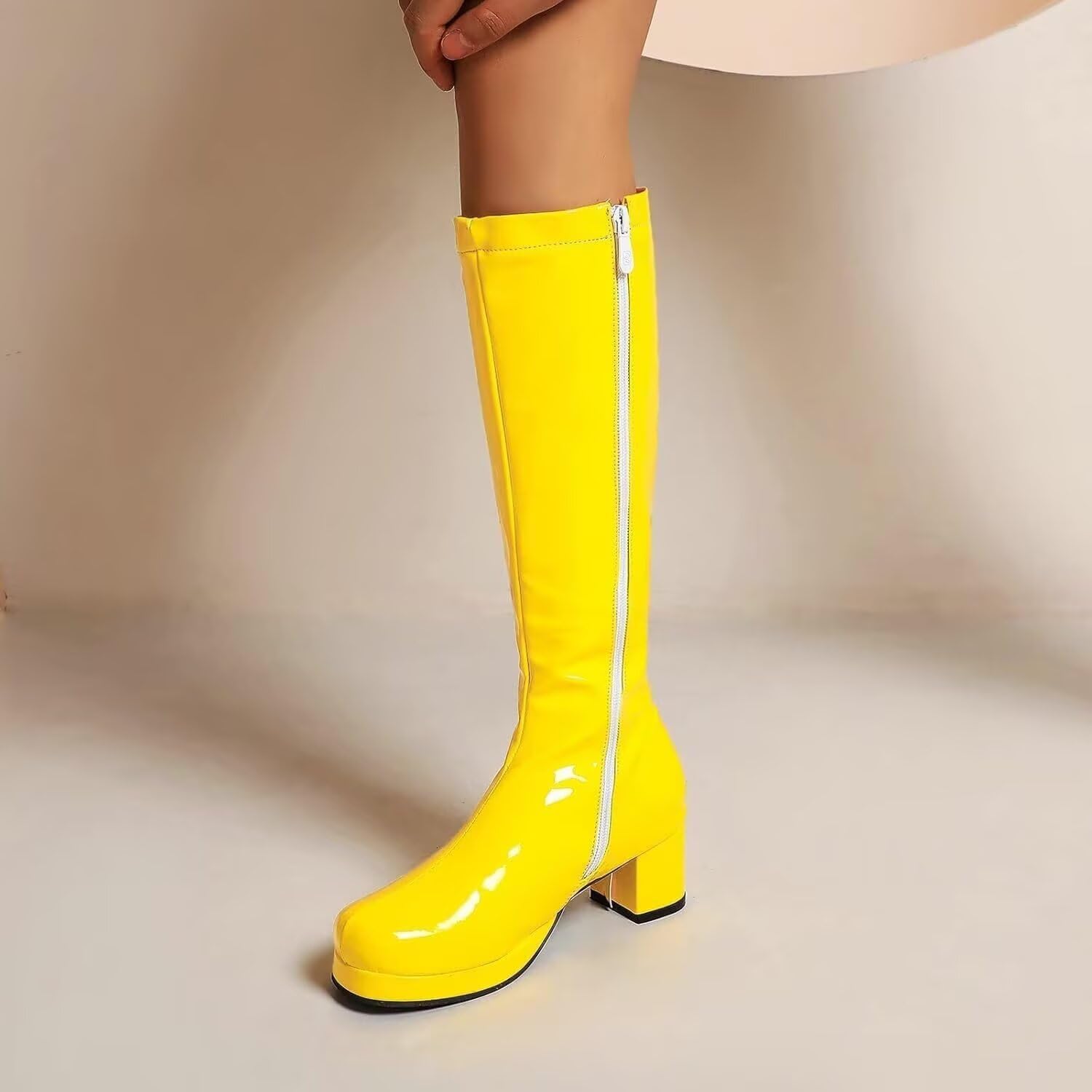 Women's 70's Gogo Boots For Women Low Block Heel Chunky Knee High