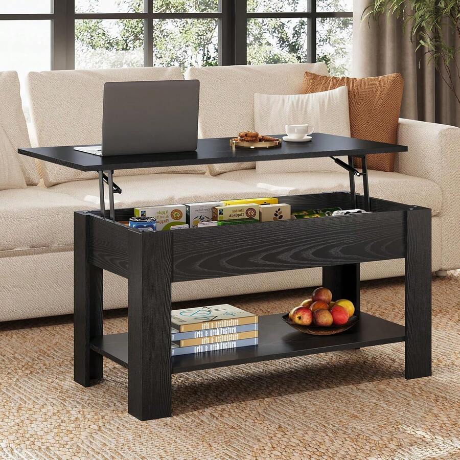 39" Rustic Style Coffee Table, Lift Top Design with Hidden Compartment & Storage Shelf, Space-Saving Organizer for Living Room, Office Reception Room, Home & Office Use