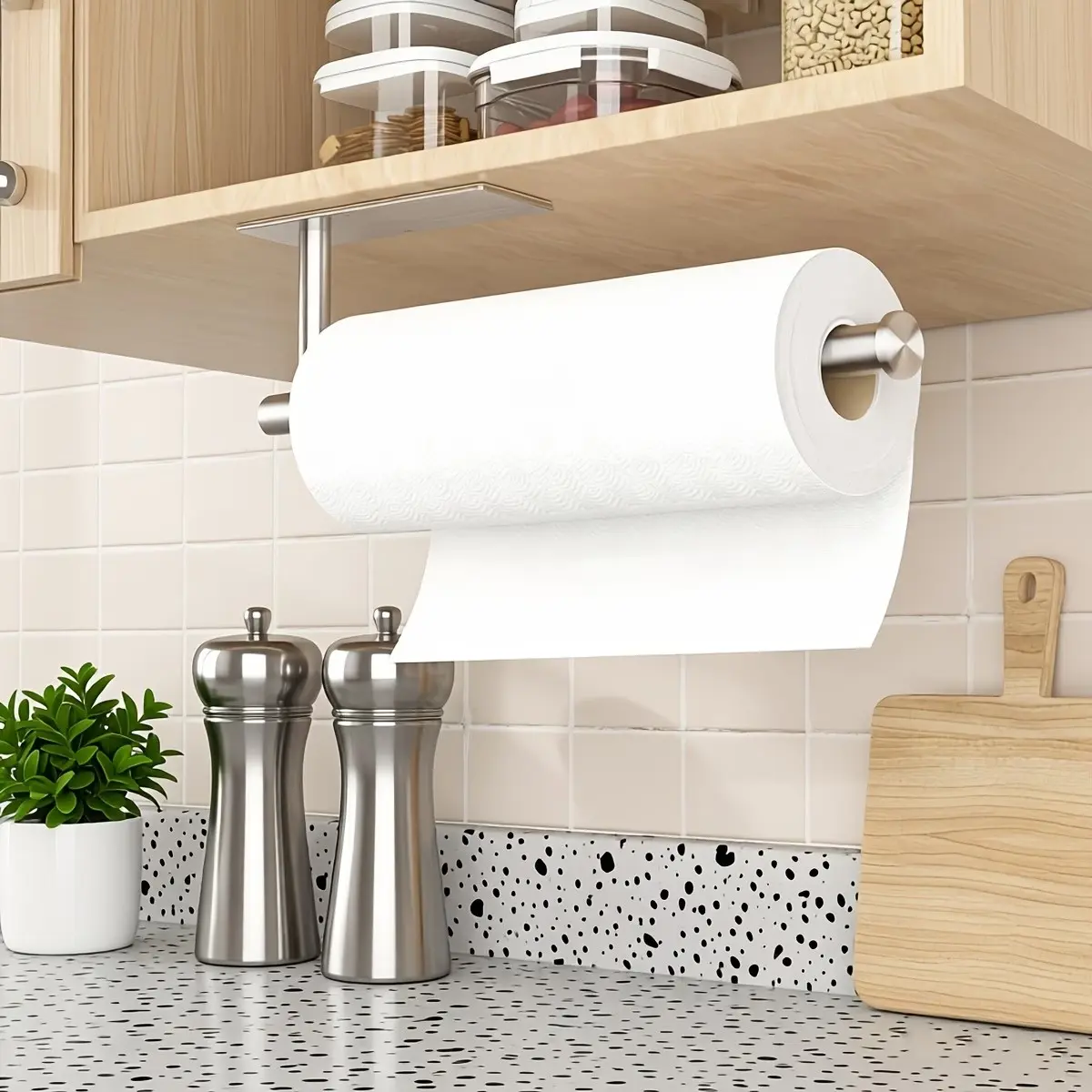Modern Kitchen Paper Towel Holder, Under Cabinet Hanging Dispenser, Space Saving Design, Durable Plastic Material, Ideal for Home and Commercial Use, Installation