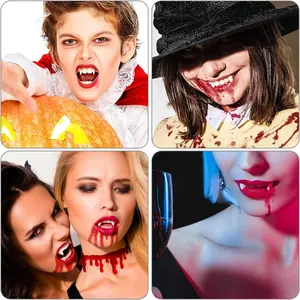 Halloween Party Props, 4 Pairs Vampire Sticky Fangs False Teeth, Four Common Sizes, Easy to Wear, Realistic, Perfect for Parties and Cosplay