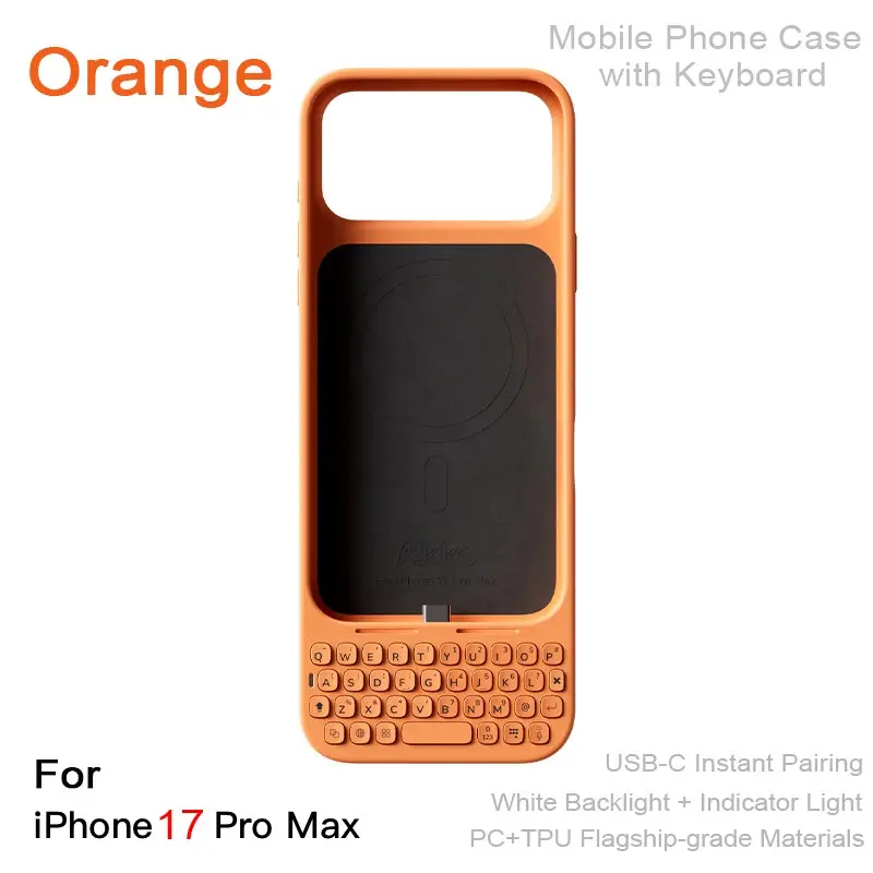 Magnetic USB-C Protective Keyboard Casing for iPhone 17 Pro Max Cellphone - PC+TPU+Aluminium Material, Daily Drop & Camera Protection, Backlight Keys, Plug-and-Play Design, Display Lights, iOS Cover for Compatible Devices