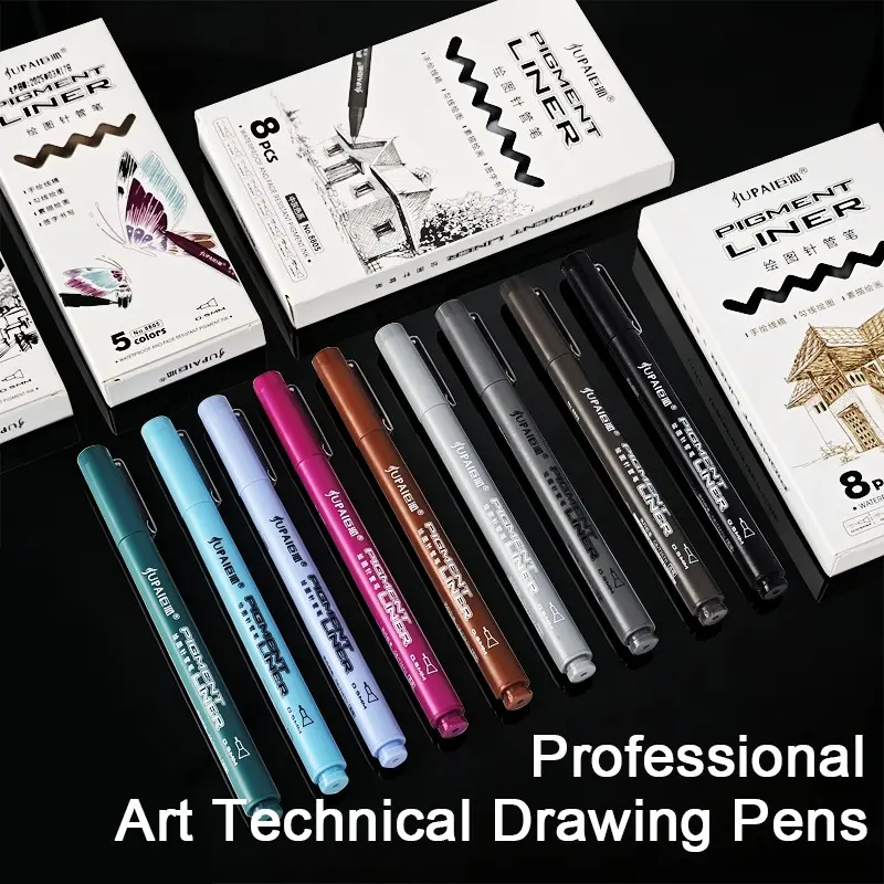 5/8 Pack Drawing Fineliner Pens, Multi-Color Options, Gradient Tips for Thick Lines, Ideal for Sketching, Architectural Drawings, Back-To-School Art Set