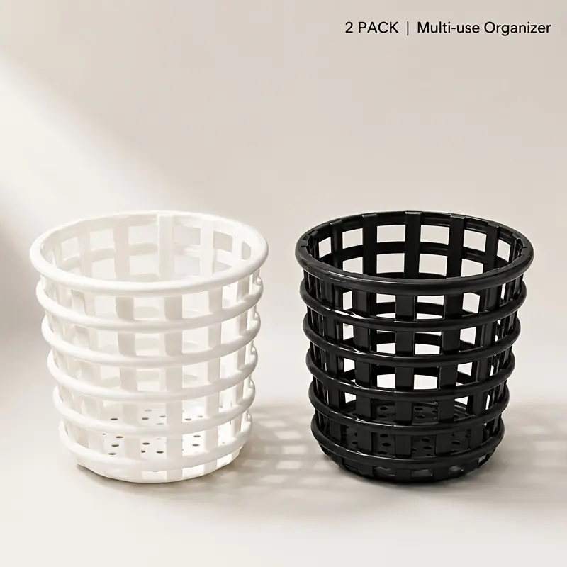 Set of 2 Woven-Texture Desktop Organizers — Hollow, Portable Resin Storage Bins for Cosmetics, Stationery, and Jewelry — Openwork Design for Ventilation and Dust Prevention