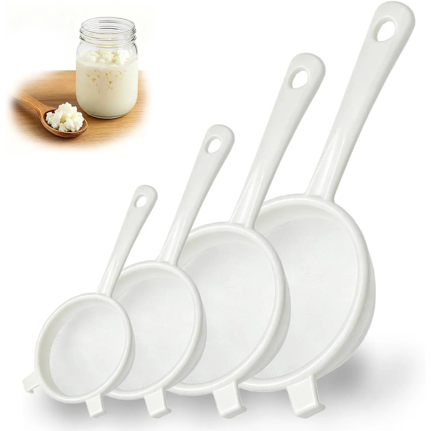 4 Pcs Plastic Kefir Fine Mesh Strainer Set, Nylon Kefir Food Strainers Fine Sieve Colander Sifter for Straining & Transferring Tea, Juice, Pasta