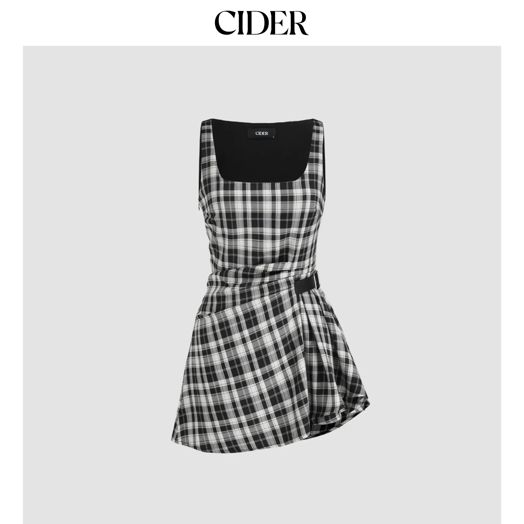 Women's Casual Cider Plaid Mini Dress, U-Neckline, Ruched, Belted, Size 0-10 SummerFinds