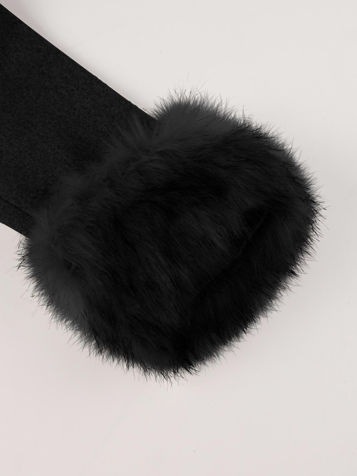 Women's Fall Winter Mid-Length Solid Color Coat, Warm Fitted Coat with Fur Collar, Waist Belt & Pockets, Casual Style, Jackets