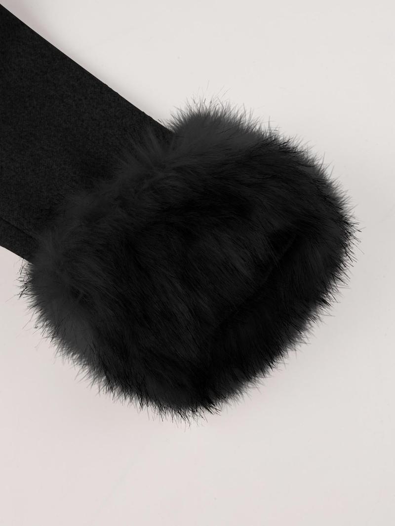 Women's Fall Winter Mid-Length Solid Color Coat, Warm Fitted Coat with Fur Collar, Waist Belt & Pockets, Casual Style