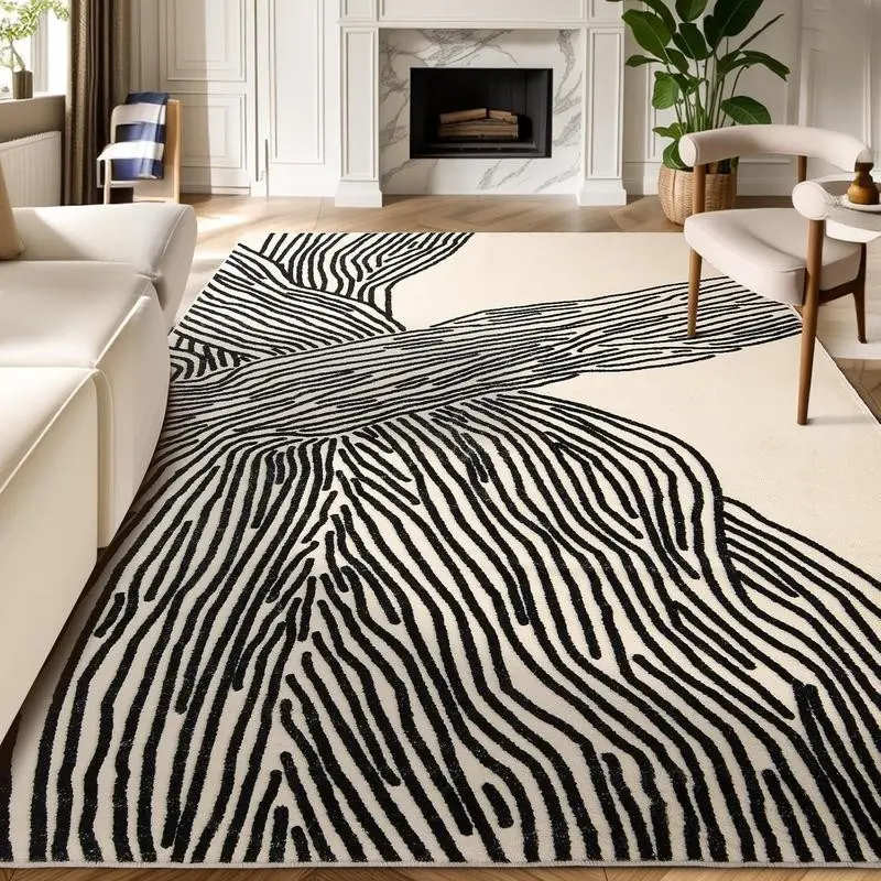 5x8 Ft Area Rugs, Abstract Washable Rug, Modern Black and White Rug for Bedroom Living Room Dining Room Office Playroom , Nonslip Throw Non-Shedding Thin Contemporary Striped Rugs