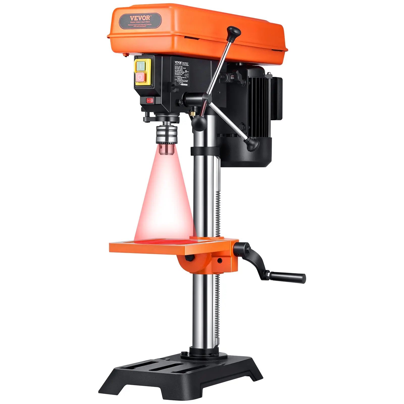 【DealsForYouDays】VEVOR 10 in Benchtop Drill Press, 6.2A Induction Motor, Tabletop Drilling Machine with 650 / 1050 / 1800 / 2350 / 3100 RPM Adjustable Speed, 0-45° Tilting Worktable, LED Work Light, for Wood Metal