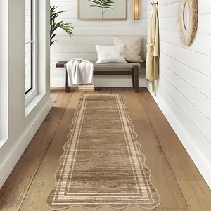 GARVEEWashable Runner for Hallway 2x6 Kitchen Runner Rug, Non Sip Bathroom Soft Rug Runner, Low Pile Modern Scalloped Solid Carpet for Entryway Laundry Room Foyer Floor Carpet Rugs, Camel