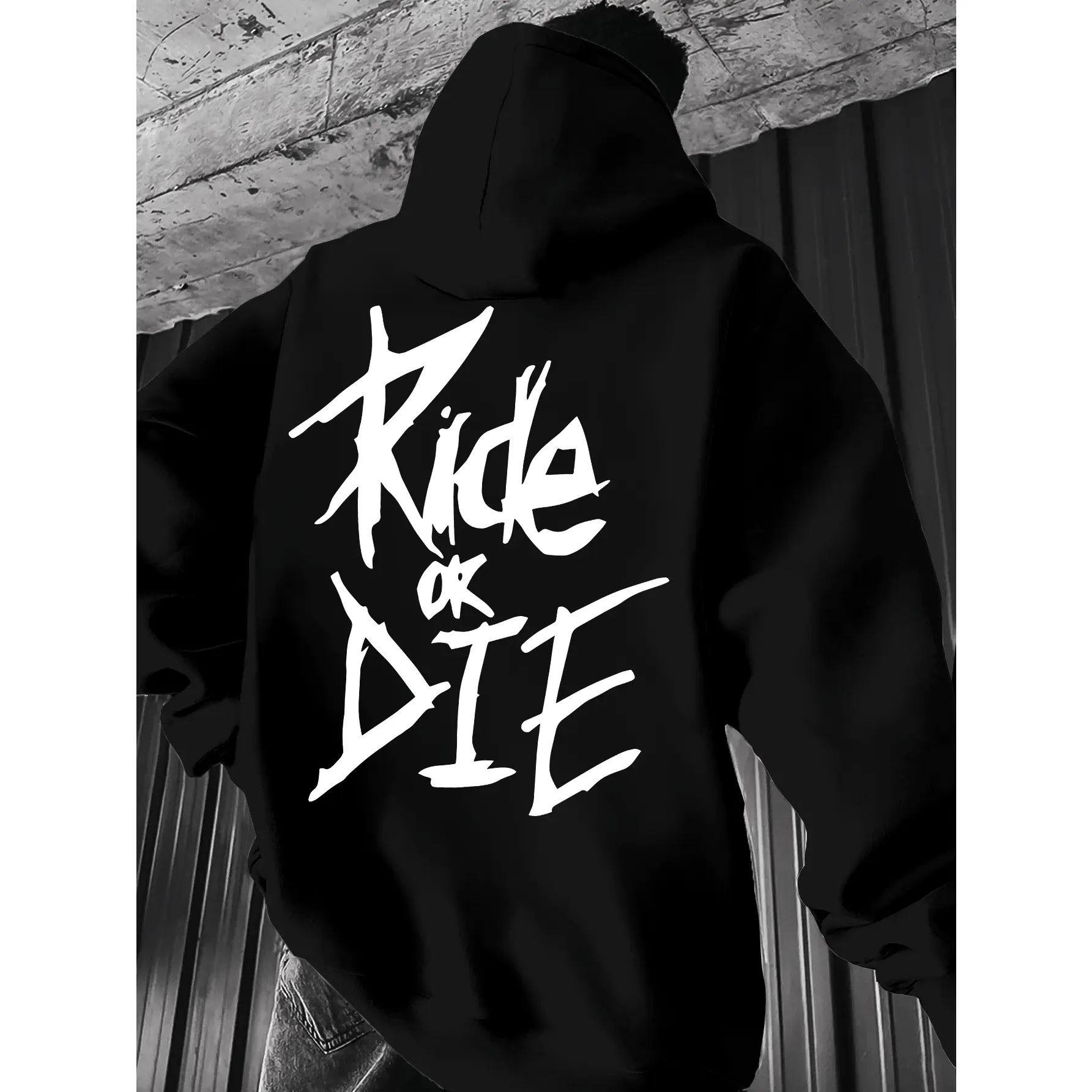 Unisex Black White Ride Or Die Graffiti Hoodie Oversized Sharp Hand Drawn Text Back Print Hardcore Biker Hip Hop Punk Streetwear Pullover For Men Women Motorcycle Lovers Trendy Outfit