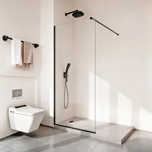 【DealsForYouDays】VEVOR Fixed Glass Shower Panel, 34x 73.6 in Semi-Framed Fixed Shower Screen, 5/16 in Thick Clear Tempered Glass Door with Bottom Seal Strip and Hardware, Easy to Clean, for Bathroom, Matte Black