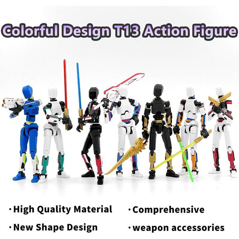 5-Piece T13 Pre-Assembled Action Figure Set, Multi-Color Titan 13 Mecha Models with Laser Saber Accessories, 3D Printed Craftsmanship, Including the Full Collection of Lucky 13, Robo 13 & Nova 13 Figures, Perfect for Gifting & Party Favors
