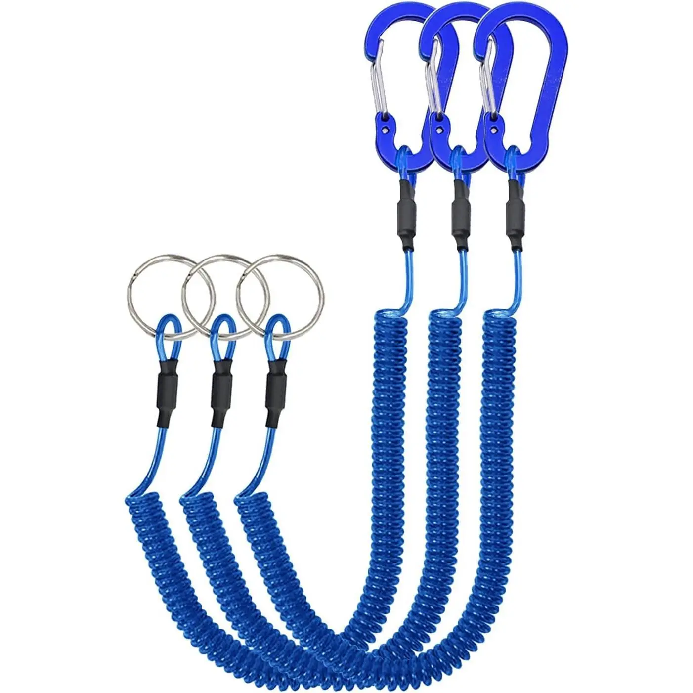 Retractable Safety Coiled Lanyard with Aluminium Alloy Carabiner Clip, Black/Blue/Green/Red/Silver/Yellow