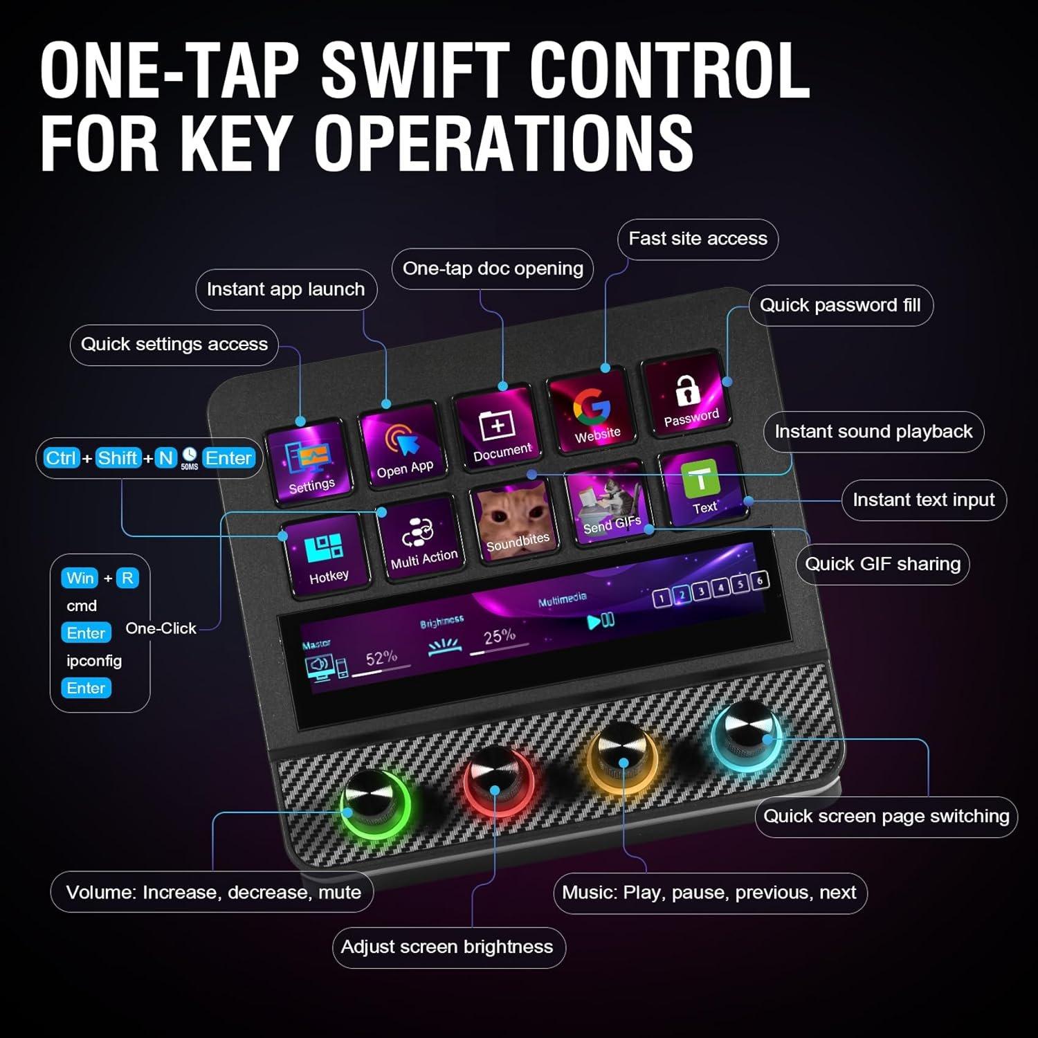 Macro Pad, Streaming Deck Stream Controller Soundboard Keypad, Programmable  USB Shortcut Keyboard for Gamer Streamer, Audio Mixer for OBS, YouTube, Office Desk Setup, PC,