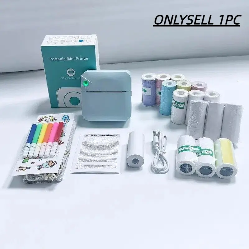 Portable Mini Printer, USB Rechargeable Wireless Thermal Printer, Includes Print Paper, Ideal for Home Office School, Portable Photo Printer