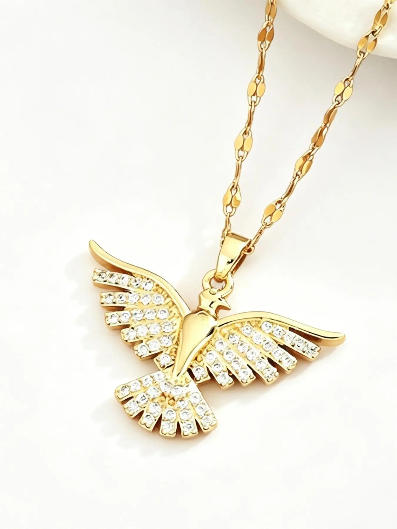 18k Phoenix Pendant Necklace for Women, Stainless Steel Mythical Bird Jewelry, Sparkly Zirconia Charm, Elegant Gift for Her