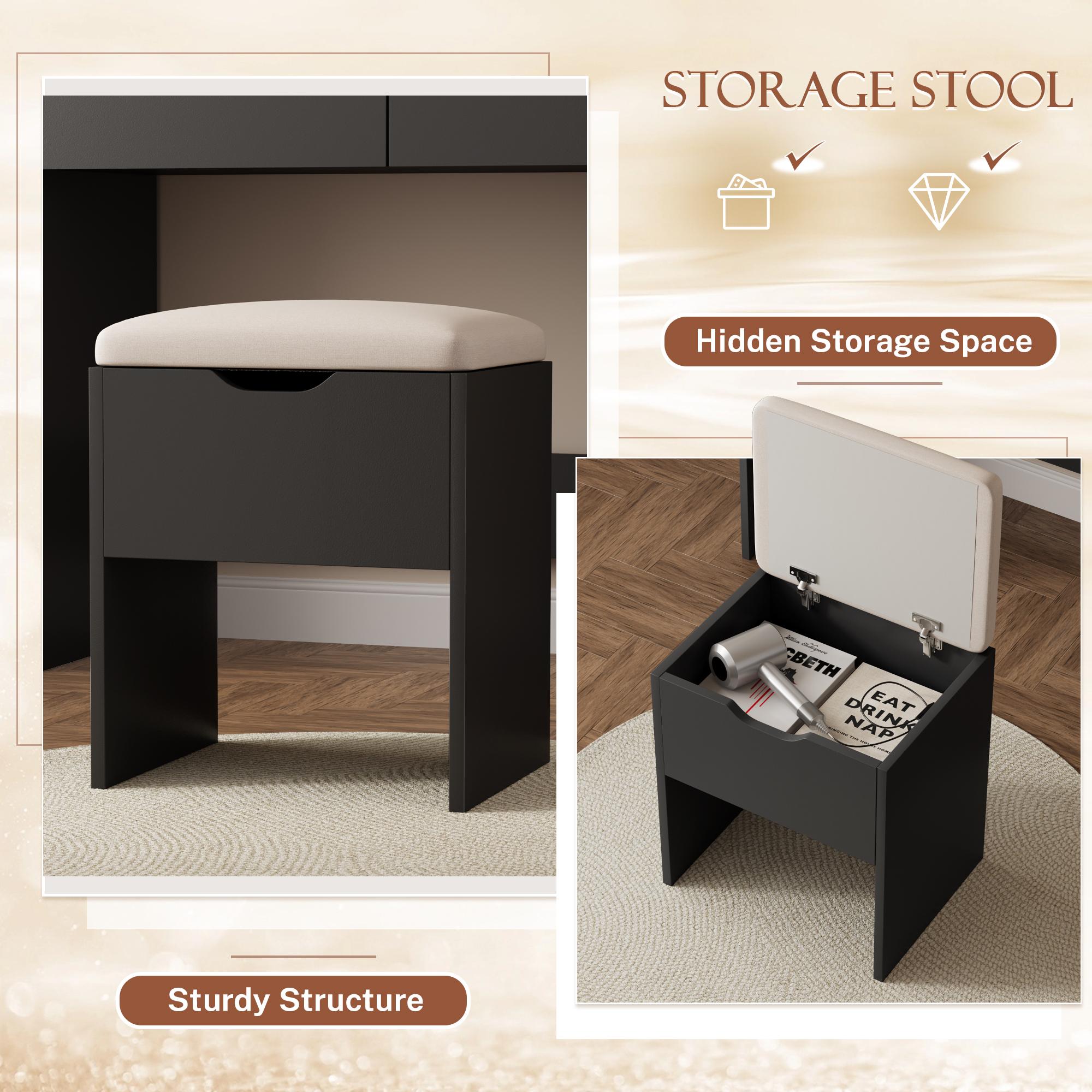 FURMAX Vanity Desk with Mirror and LED Lights, Makeup Vanity Table with 3 Lighting Color, Adjustable Brightness, Vanity Table with 2 Drawers, Side Storage, for Bedroom