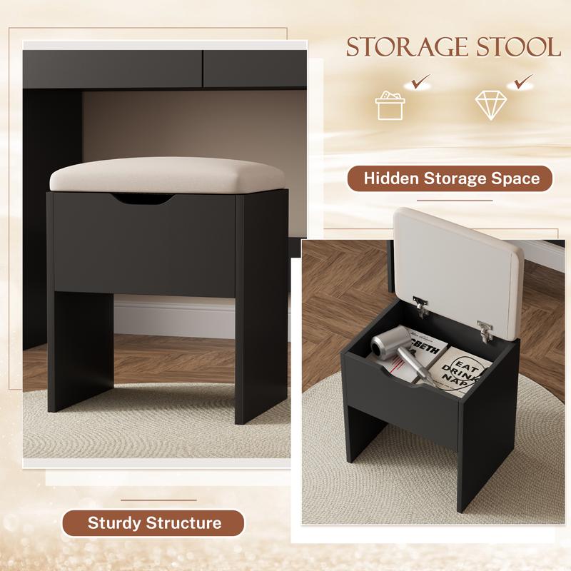 FURMAX Vanity Desk with Mirror and LED Lights, Makeup Vanity Table with 3 Lighting Color, Adjustable Brightness, 2 Drawers, Side Storage, for Bedroom, 35.4x15.7 Inches Tabletop, Pure Color Design