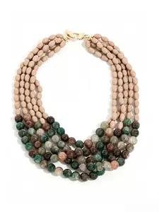 1Pcs Multi-layer Beaded Necklace, Vintage Green Brown Color Block Choker, Bohemian Stacked Statement Necklace for Women Daily Party
