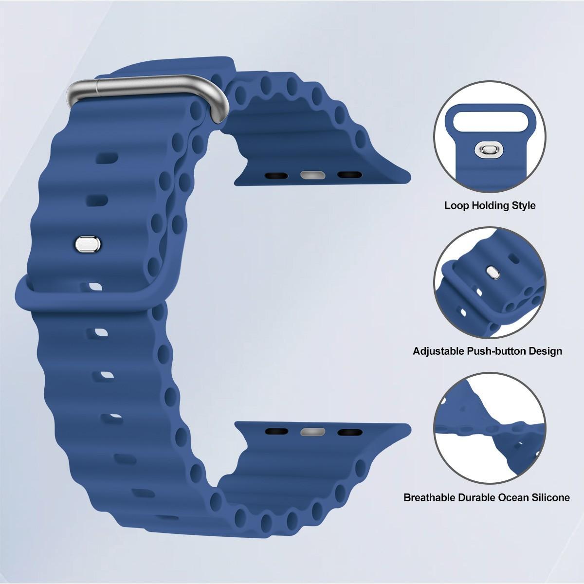 Ocean Band Compatible with Apple Watch Ultra Bands 49mm 46mm 45mm 44mm 42mm Adjustable Silicone Sport Strap for Iwatch Series 1-11 Se Smartwatch Strap Smart Watch Straps