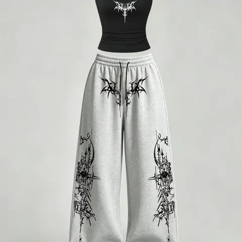 Women's Casual Home Wear Set, Slim Fit Tank Top + Loose Long Pants, Gothic Y2K Style, Chic, Perfect for Daily Commute & Streetwear
