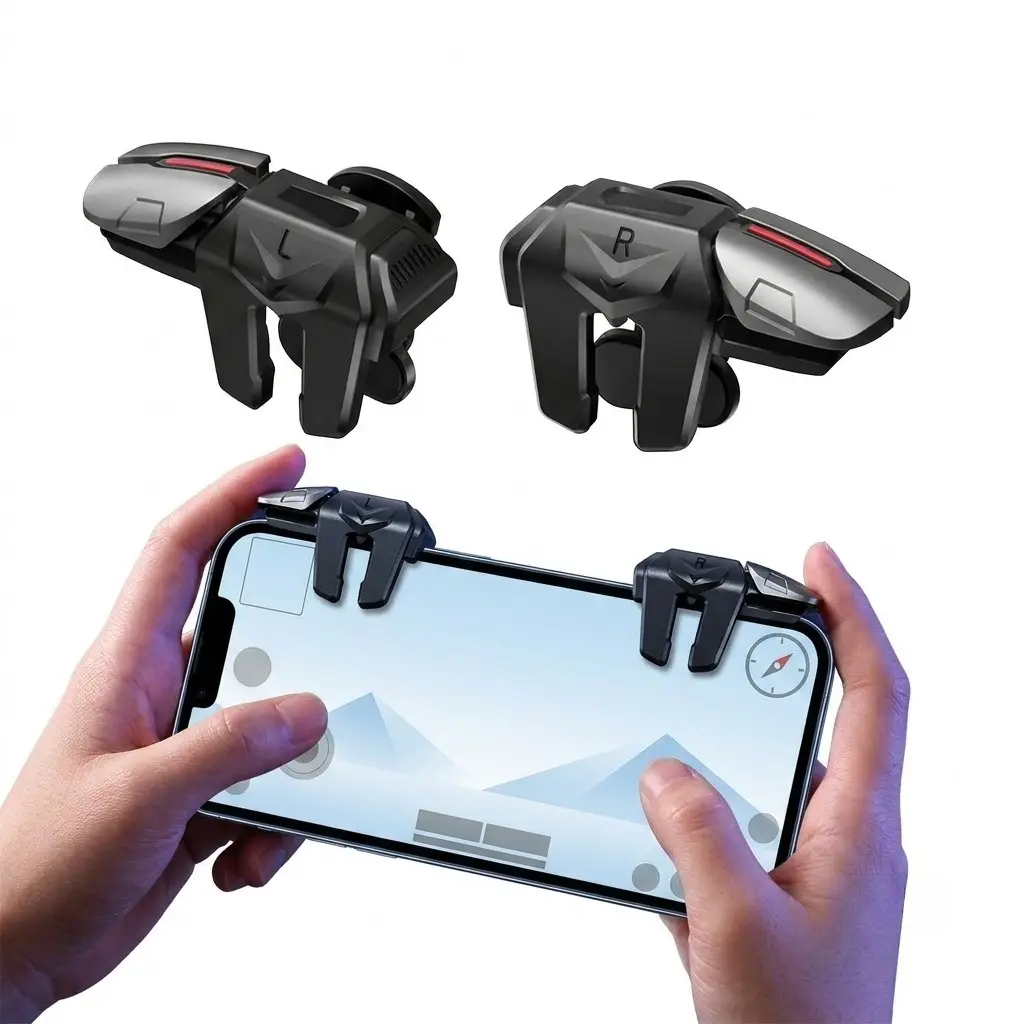 Mobile Gaming Triggers L2R2, 4 Triggers Mobile Phone Controller 6 Fingers Operation, Aim and Fire Physical Trigger for iOS Android Smartphones, Portable Game Accessories Perfect Gift