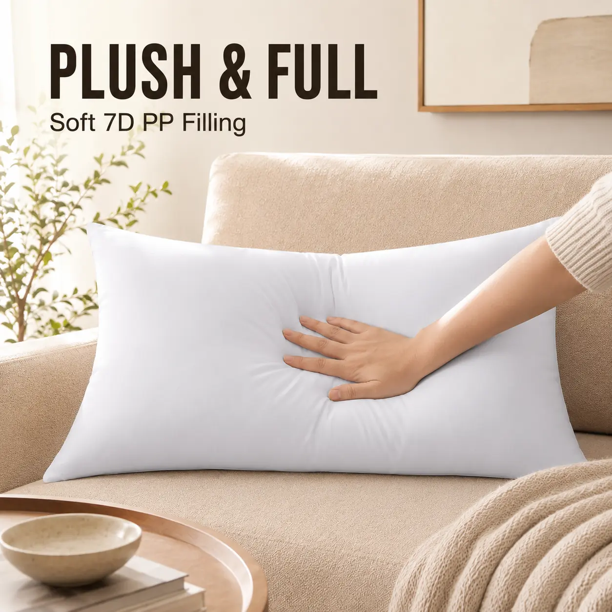 Plush Lumbar Pillow Insert 2 Pack, Soft Full Rectangle Throw Pillow Insert for Sofa Couch Chair Bed Decor, Cozy Accent Cushion with 7D PP Filling, Fluffy Decorative Pillow Form for Living Room Makeover, Bedroom Styling, Modern Farmhouse Home Upgrade, Comf