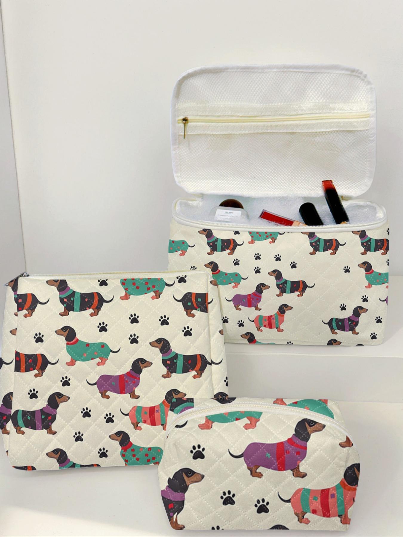 Dog Pattern Makeup Bag Set, Large Capacity Travel Toiletry Bag, Zipper Makeup Organizer Pouch, Versatile Storage Bag for Travel, Office, Home, Travel Cosmetic Bags
