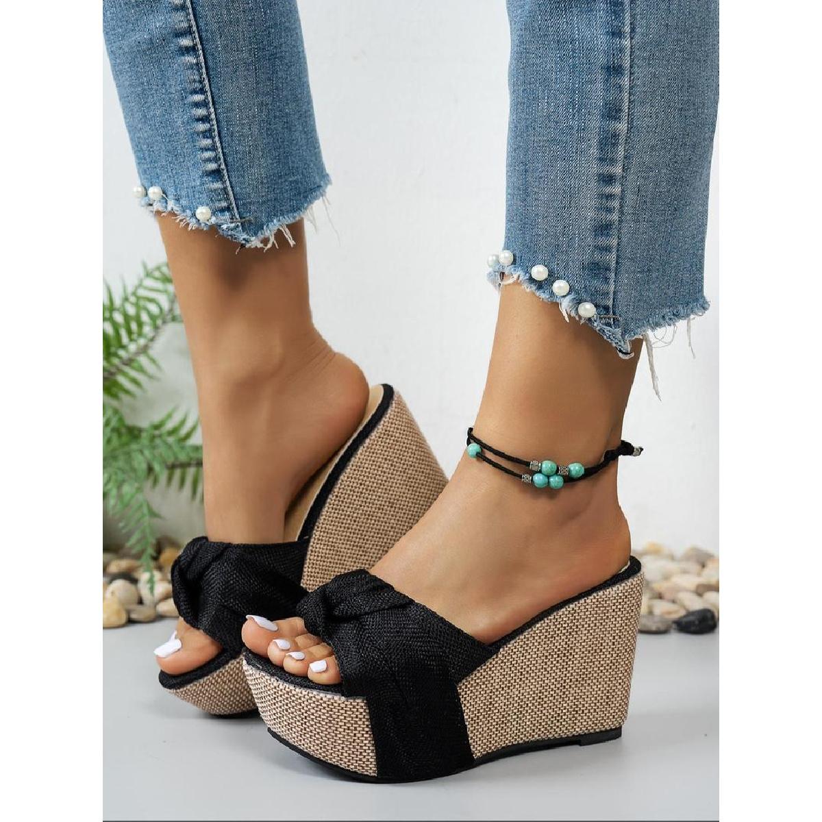 Women's Fashion Bowknot Slippers Summer Casual Comfortable Wedge Sandals Daily All-Matching Round Toe Platform Walking Shoes Footwear for Girls platform sandals Flatform Creeper fashionable wedge sandal wide feet sandals wide feet sandals Green